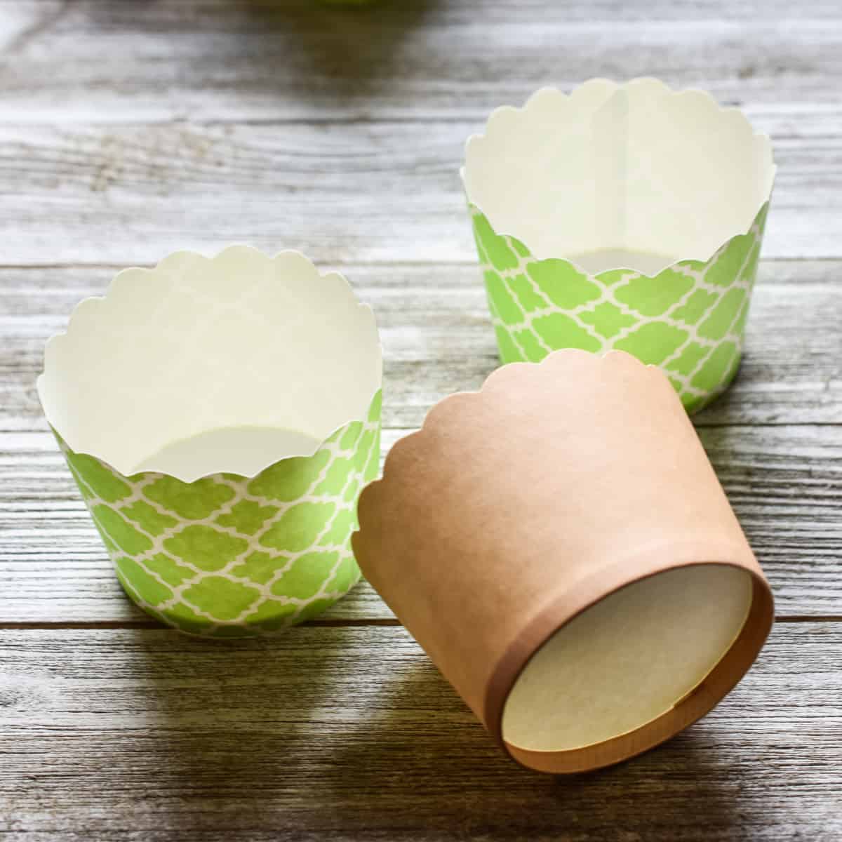 Green and brown baking cups for muffins.