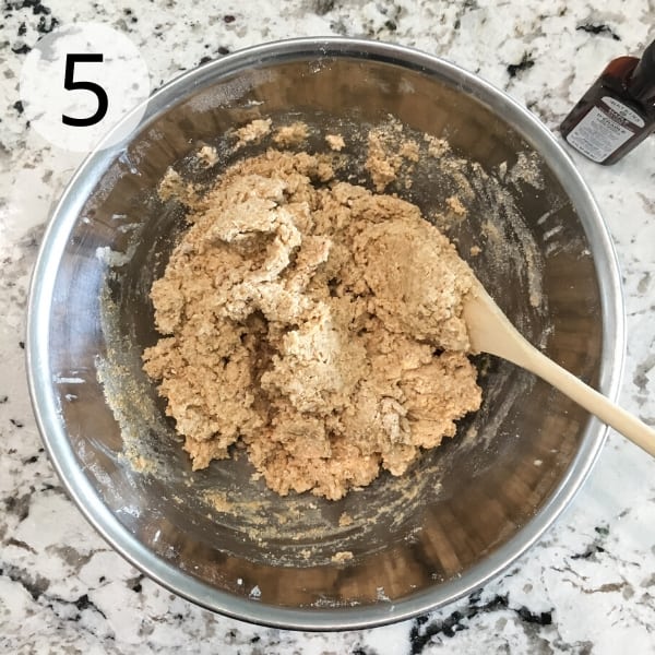 All ingredients are mixed together making a dark tan dough.