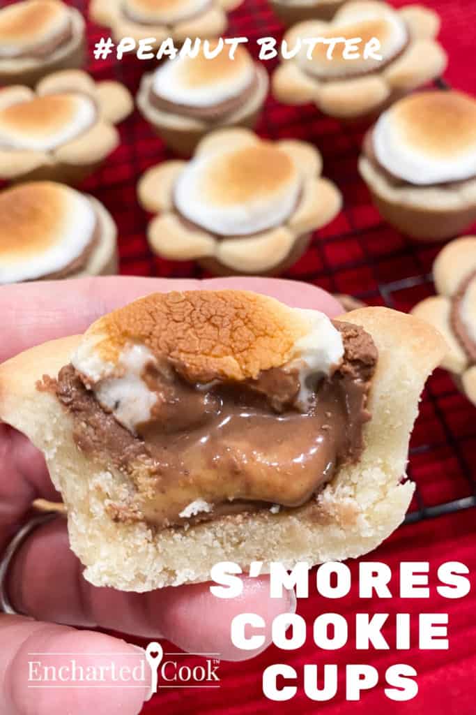 The gooey inside of a cookie cup filled with chocolate, peanut butter, and toasted marshmallow. Pinterest Pin 11