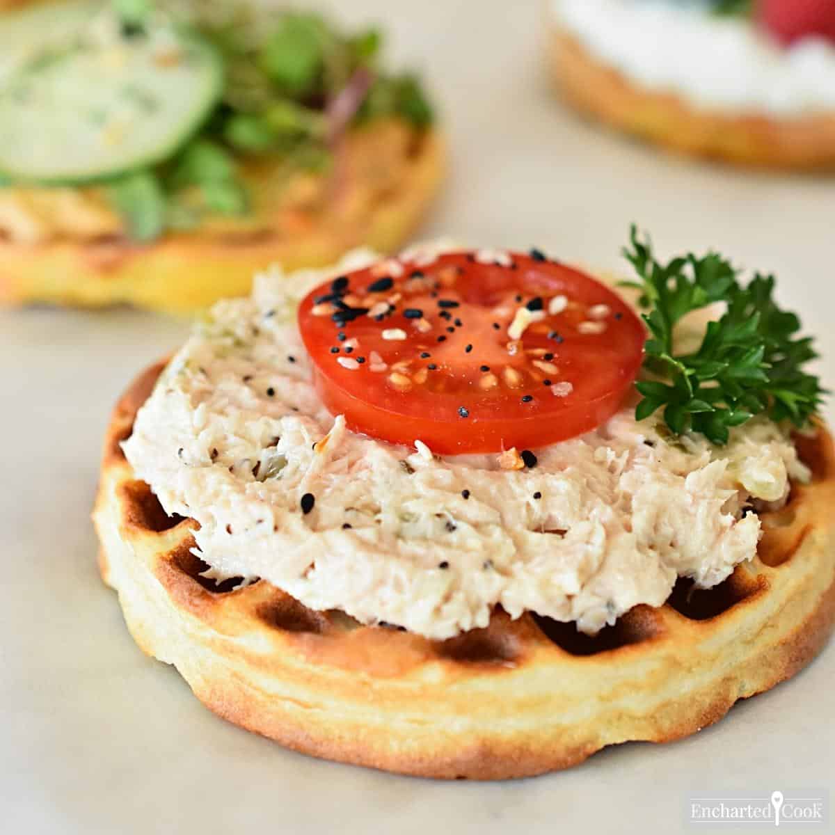 Tuna salad on a low carb waffle.