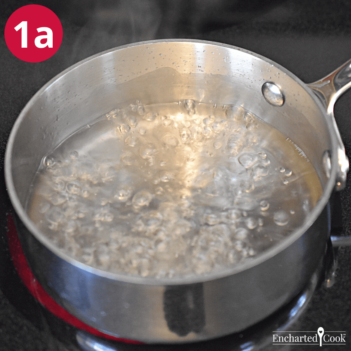 Water, sugar, and salt simmered in a pan.