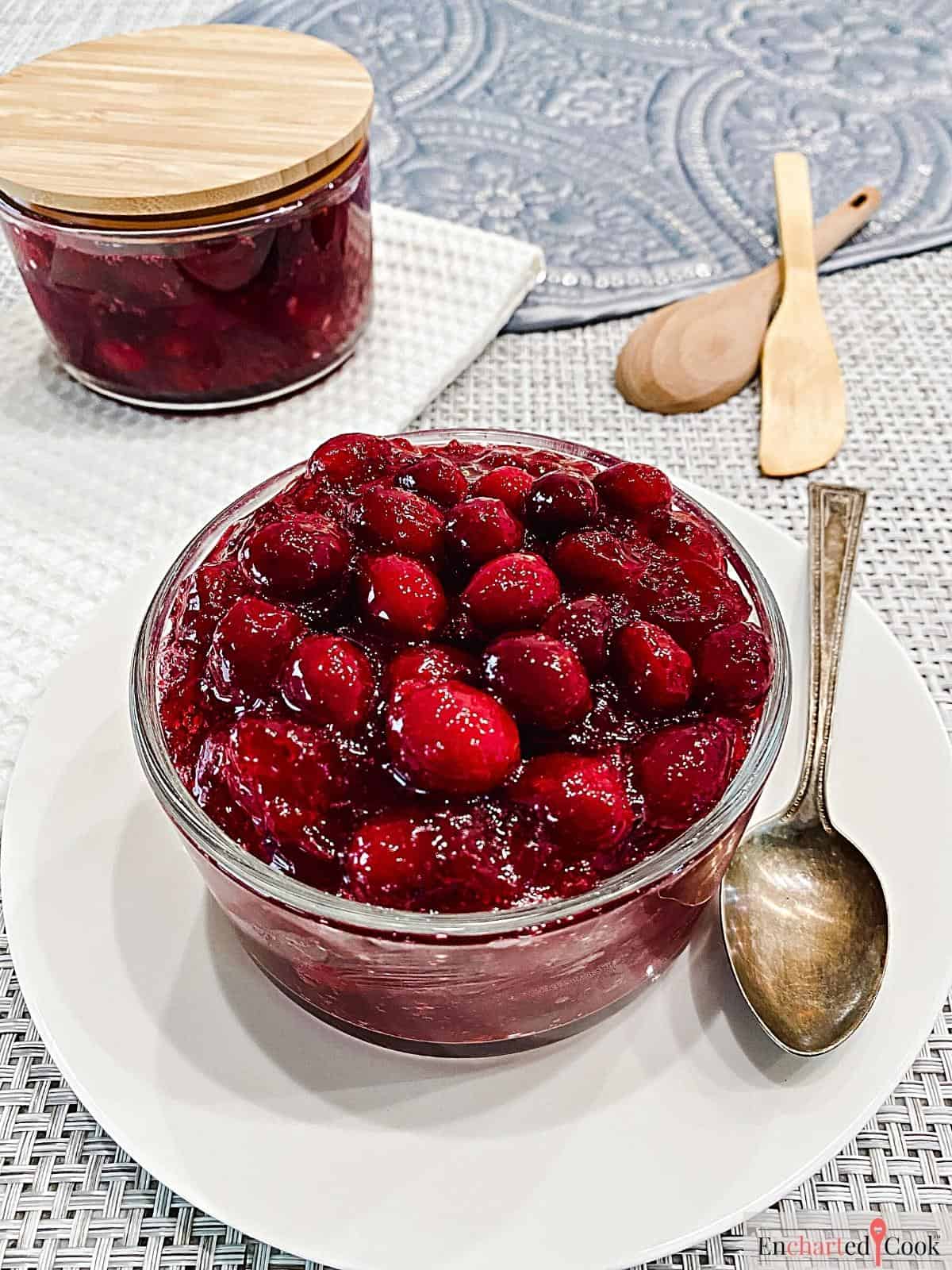 Cranberry Sauce in a glass bowl.
