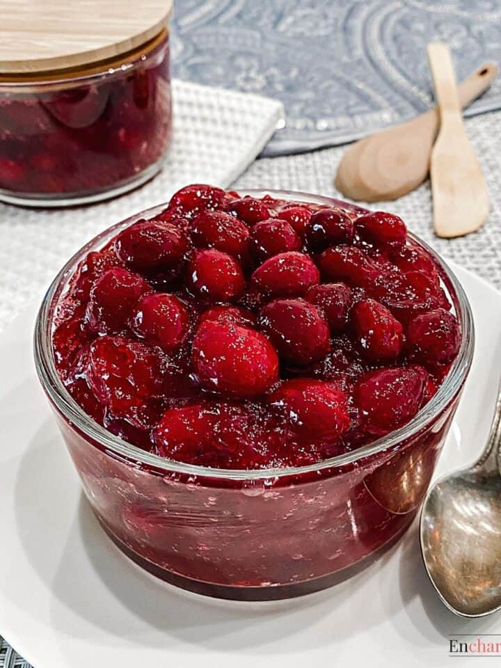 Cranberry Sauce in a glass bowl.