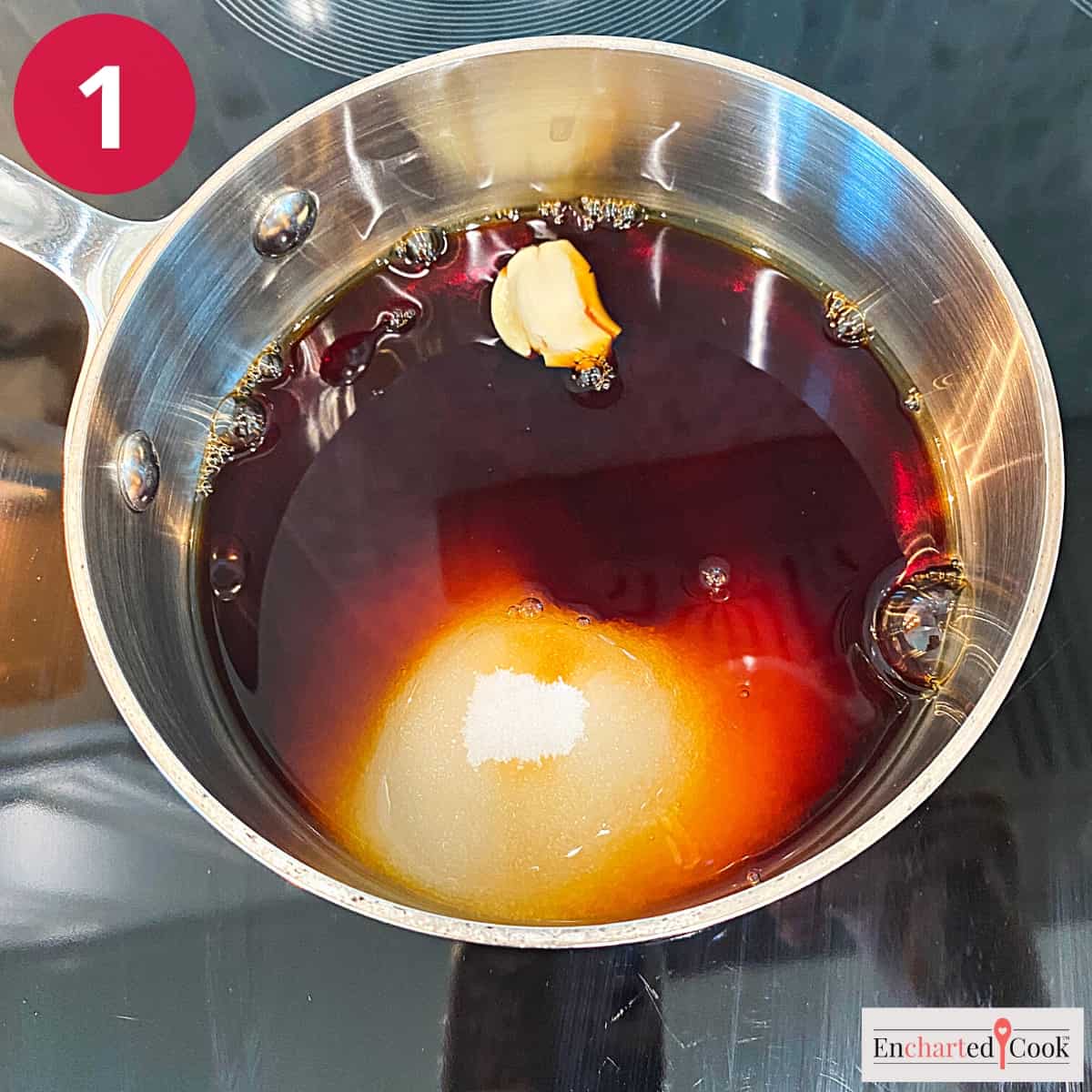 Process Photo 1 - Simmering the teriyaki dressing ingredients in a small saucepan.