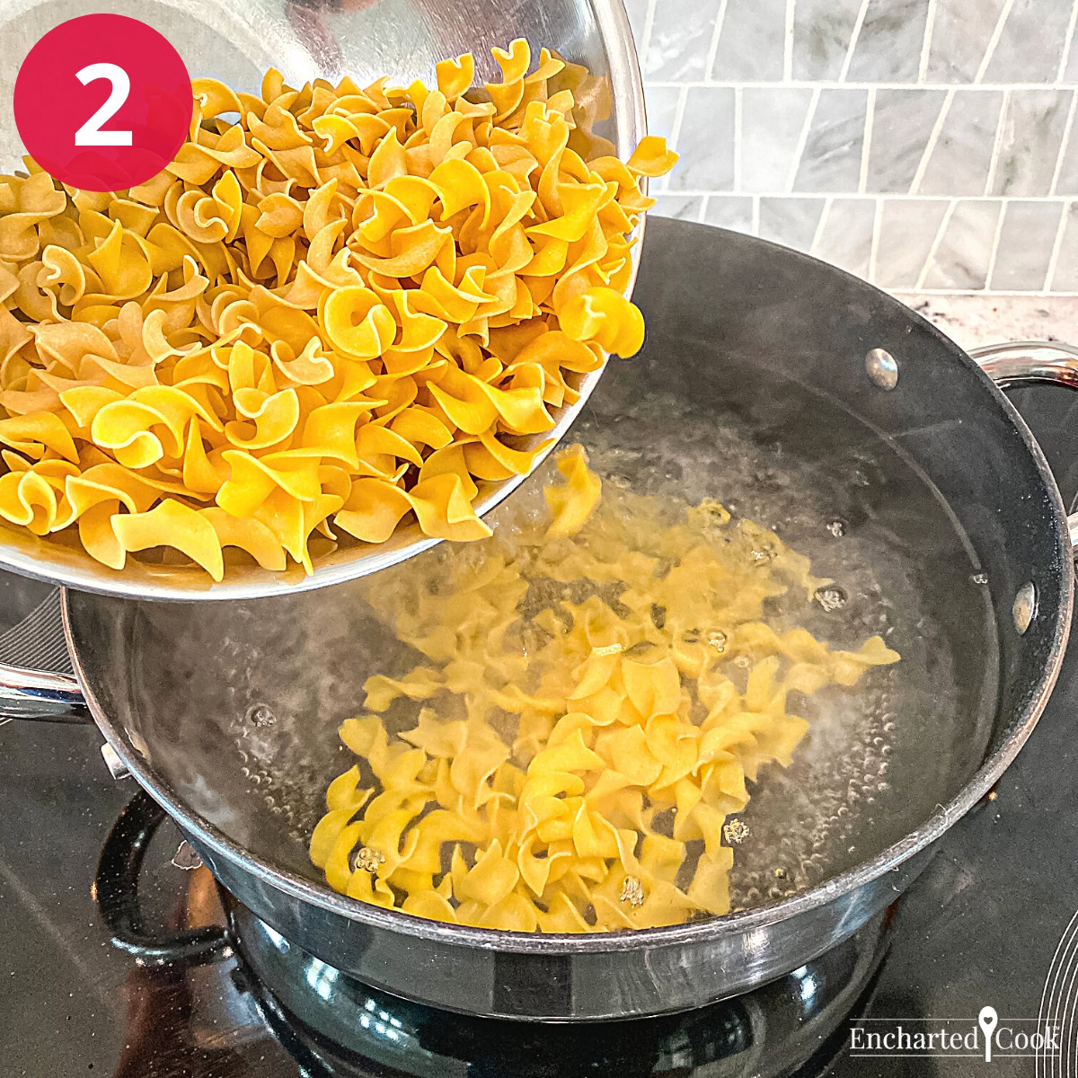 Process Photo 2 - Cooking wide egg noodles in salted water.