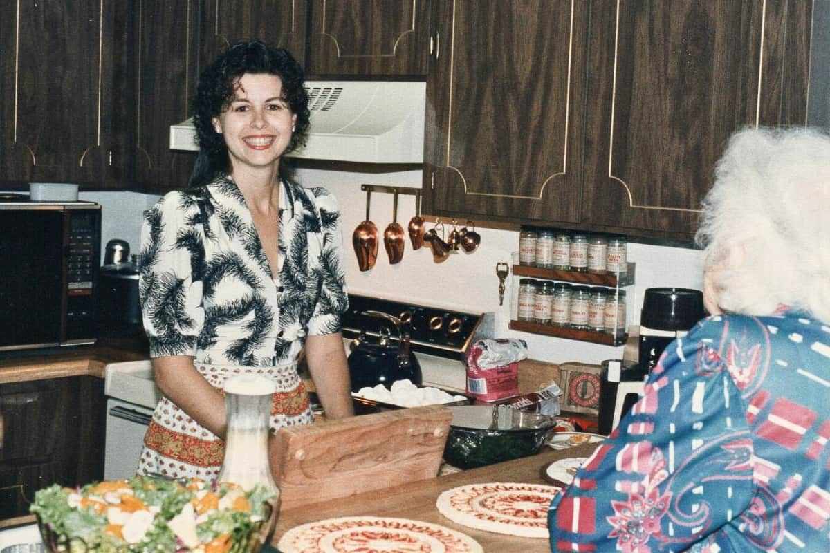 Jan Nunes and her Grandma in my apartment kitchen making Thanksgiving dinner in 1984.