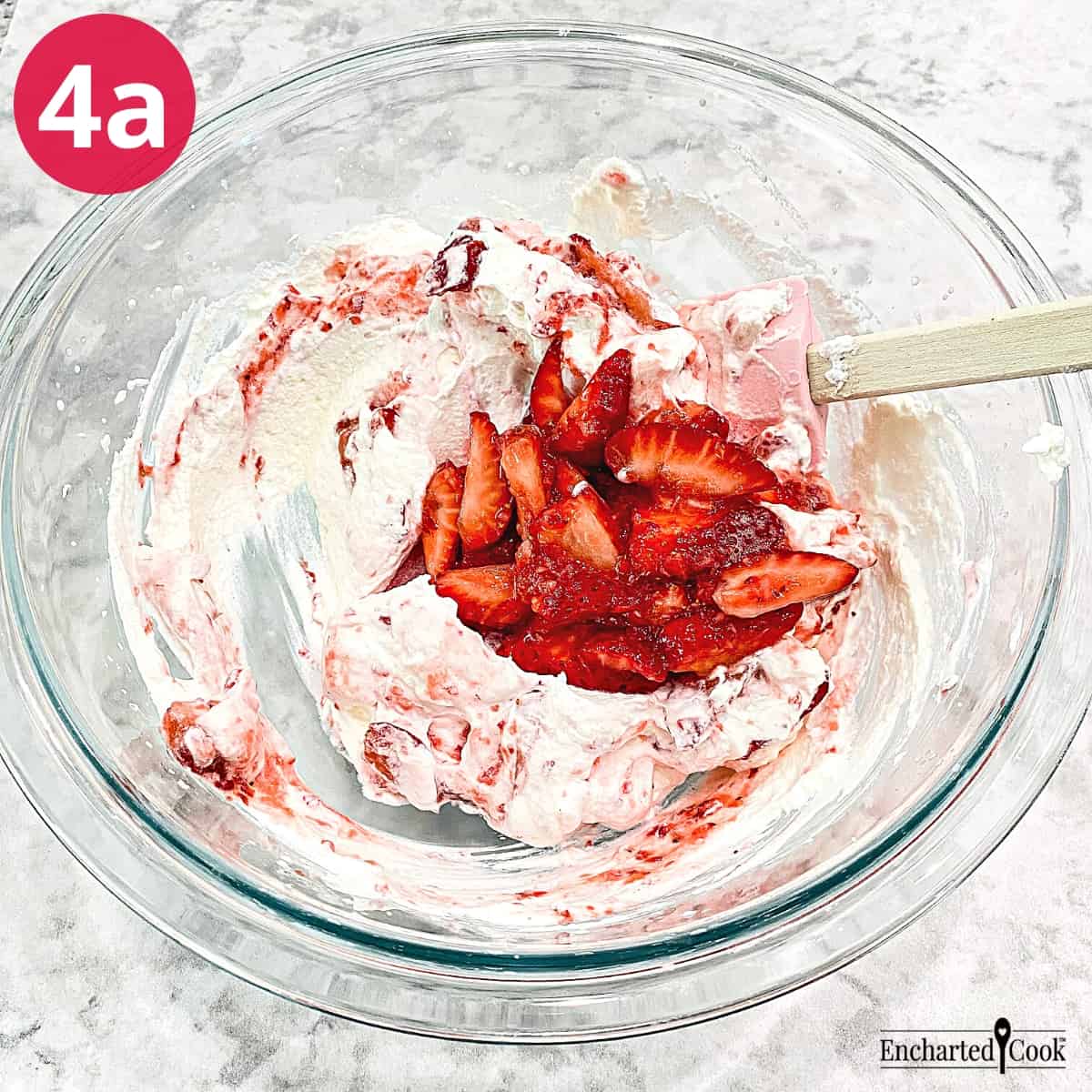Process Photo 4a - The strawberry mixture is gradually folded into the whipped cream.
