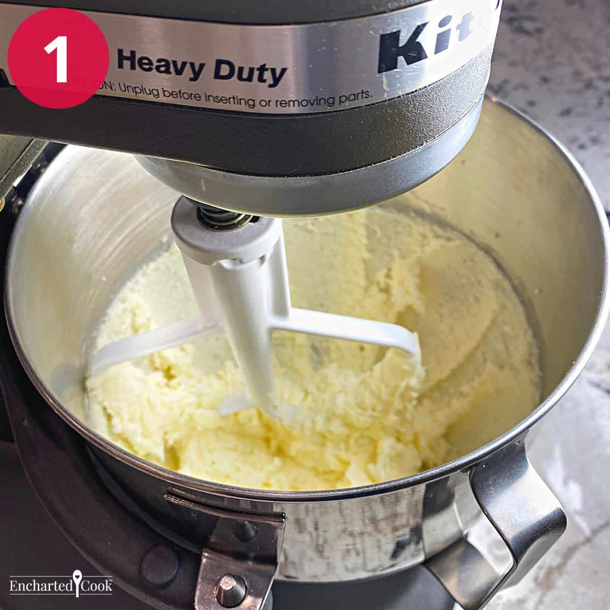 Process Photo 1 - Butter (fat) and sugar are beaten together in a large stand mixing bowl.