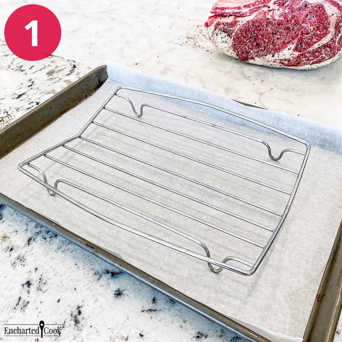 Process Photo 1 - Place a roasting rack on a rimmed baking sheet lined with parchment paper.