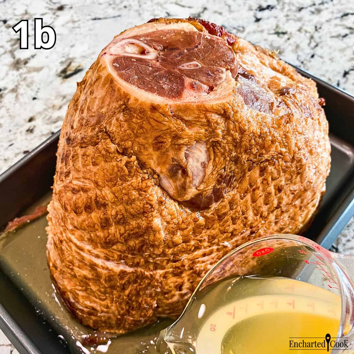 Process Photo 1b - The spiral ham is placed in the pan and pineapple juice is added to the pan.