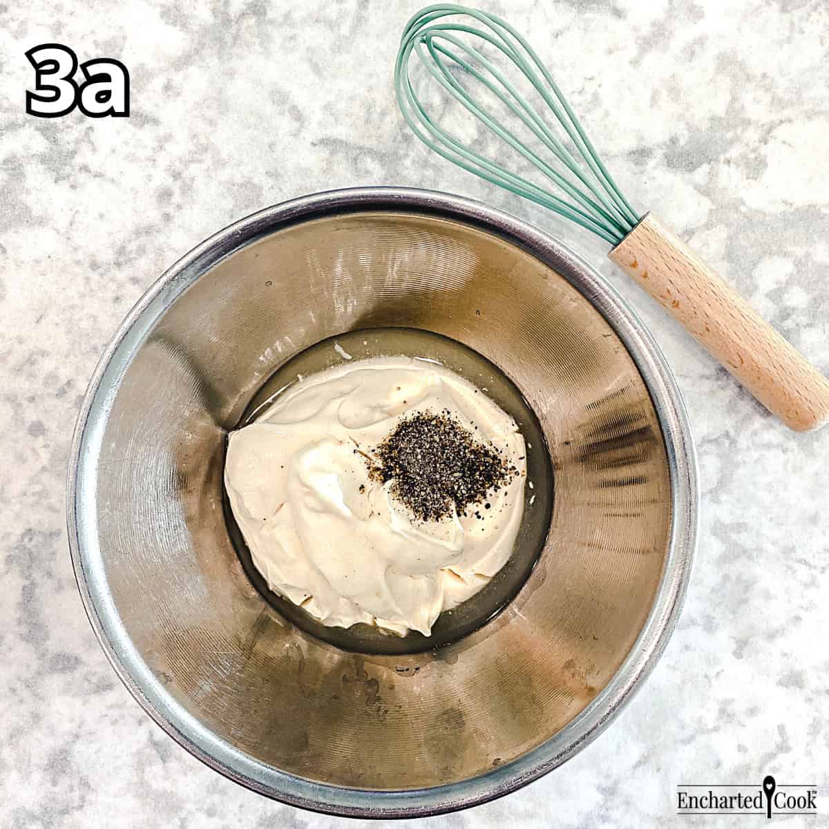 Process Photo 3a - The ingredients for the salad dressing are in a small bowl.