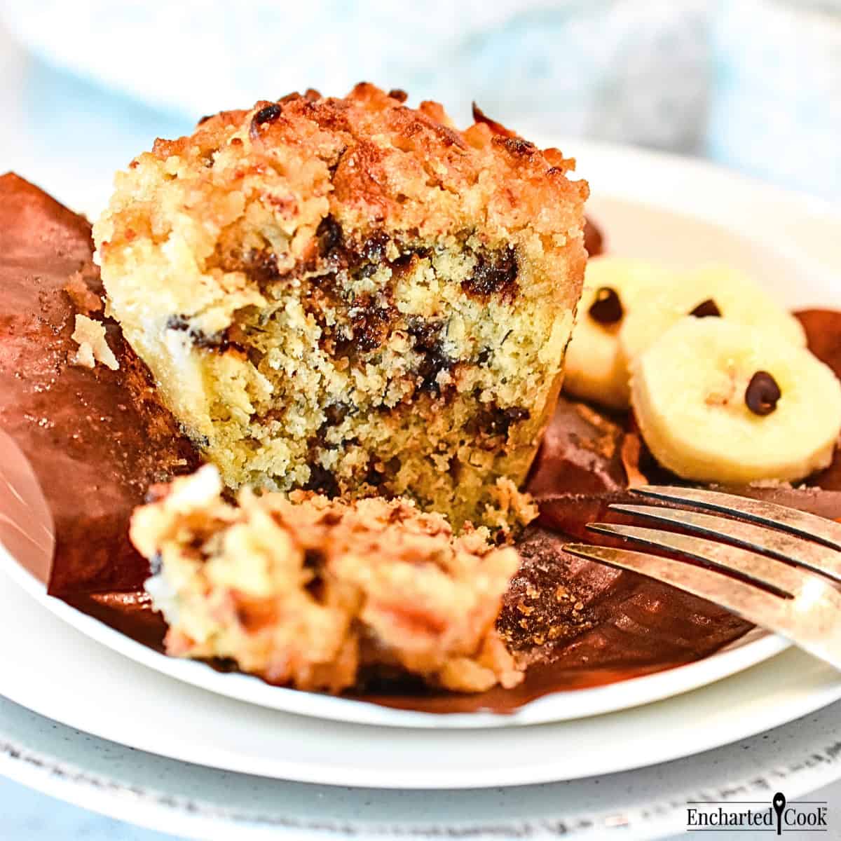 Banana Chocolate Chip Muffins with Coconut Crumb Topping