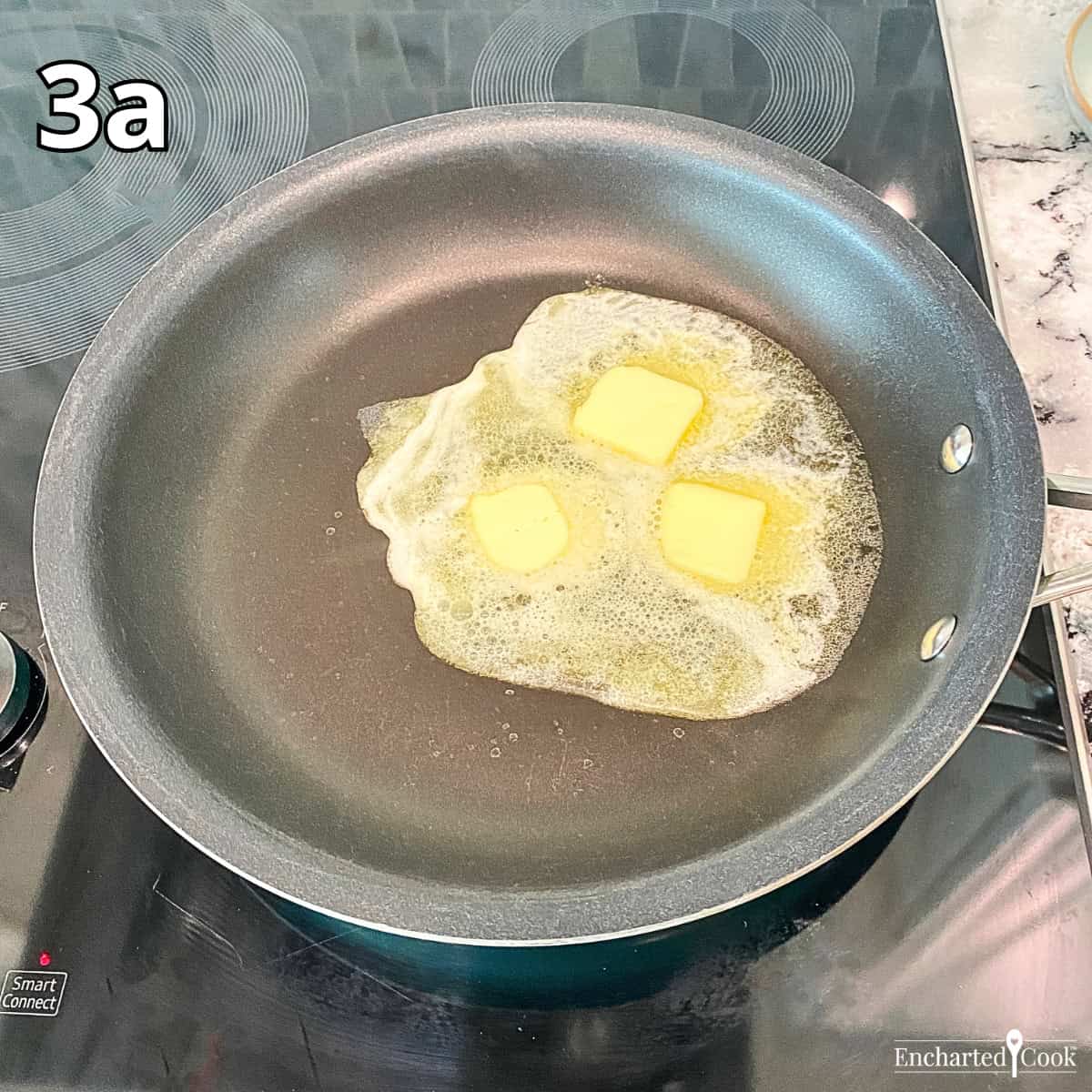 Process Photo 3a - Butter is being melted in a large skillet.