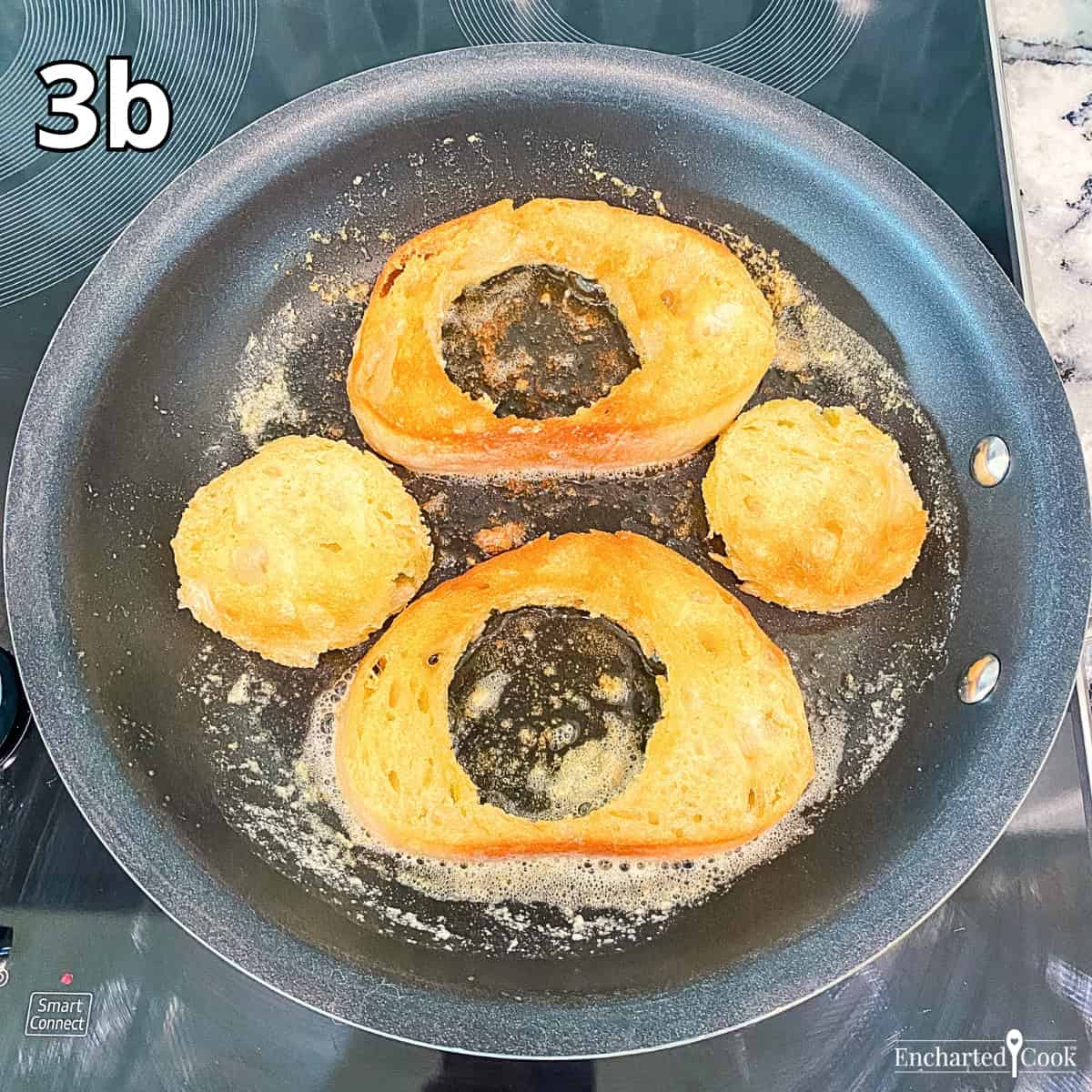 Process Photo 3b - The bread has been flipped over in the pan and the golden buttery side is up.