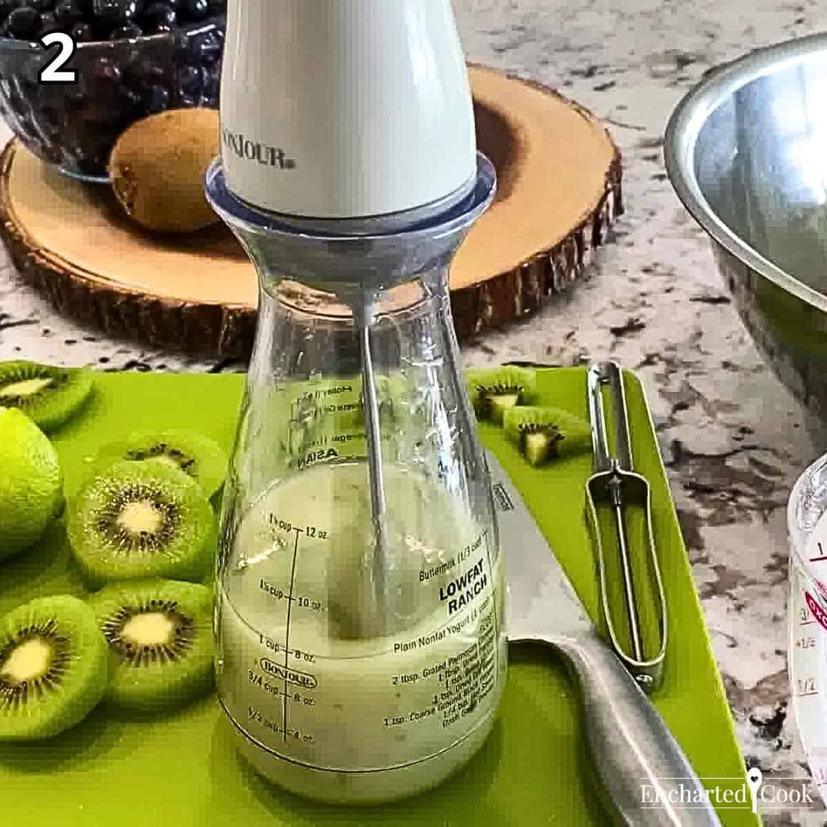 Process Photo 2 - Making the Honey Basil Dressing in a salad dressing mixer.