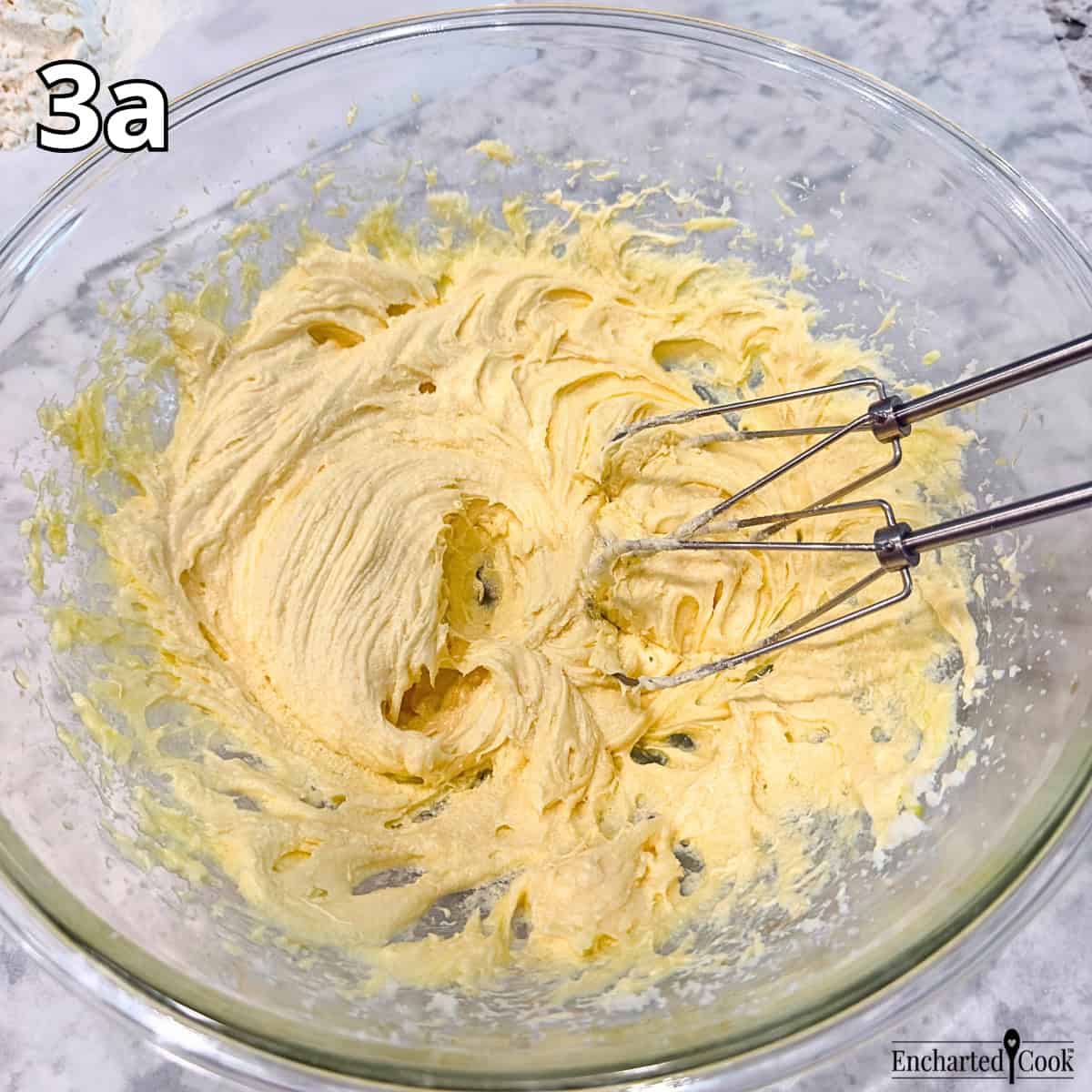 Process Photo 3a - Creaming butter and sugar together in a large mixing bowl with a hand mixer.