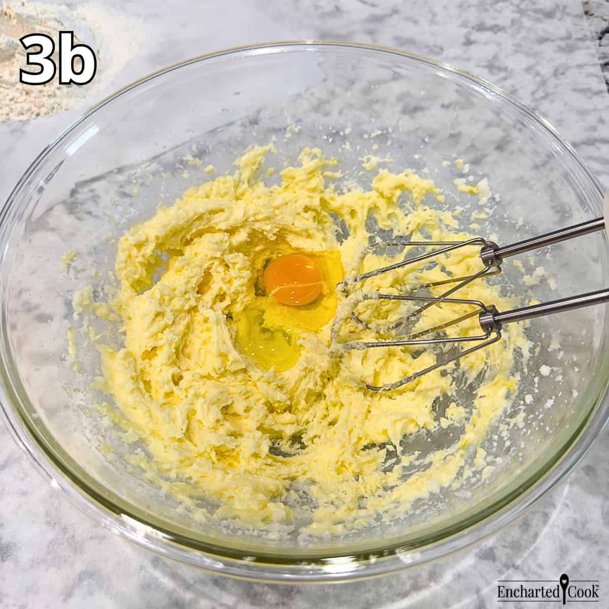 Process Photo 3b - Beating in eggs one at a time to creamed butter and sugar.