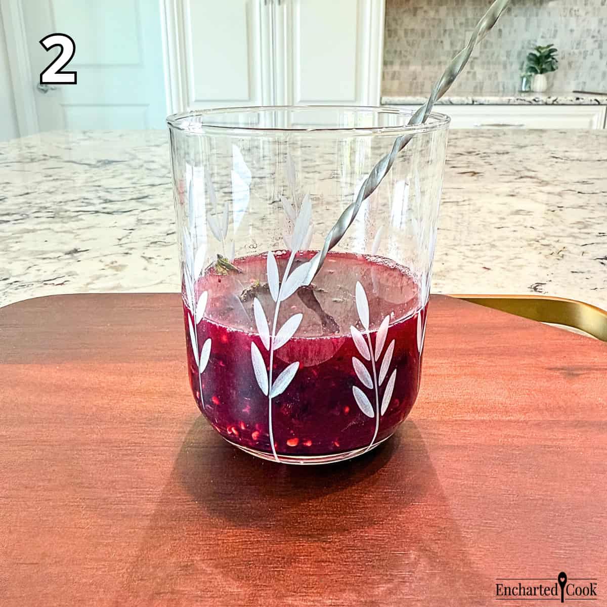 Process Photo - Mixing the muddled ingredients with bourbon, bitters, lime juice, and simple syrup.
