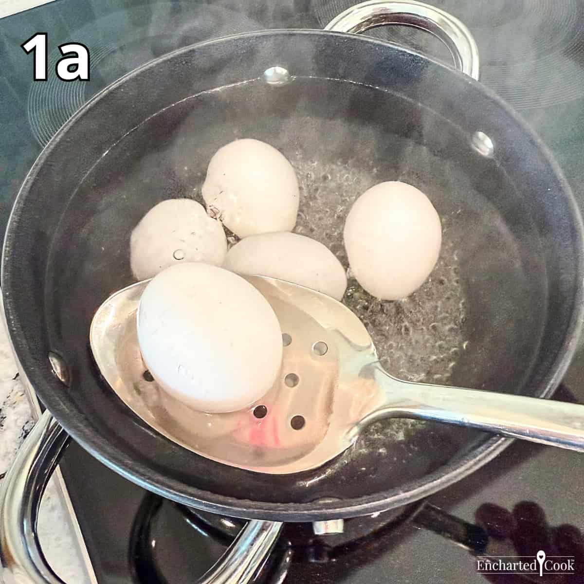 Process Photo 1a - Boiling the eggs to make hard boiled eggs.