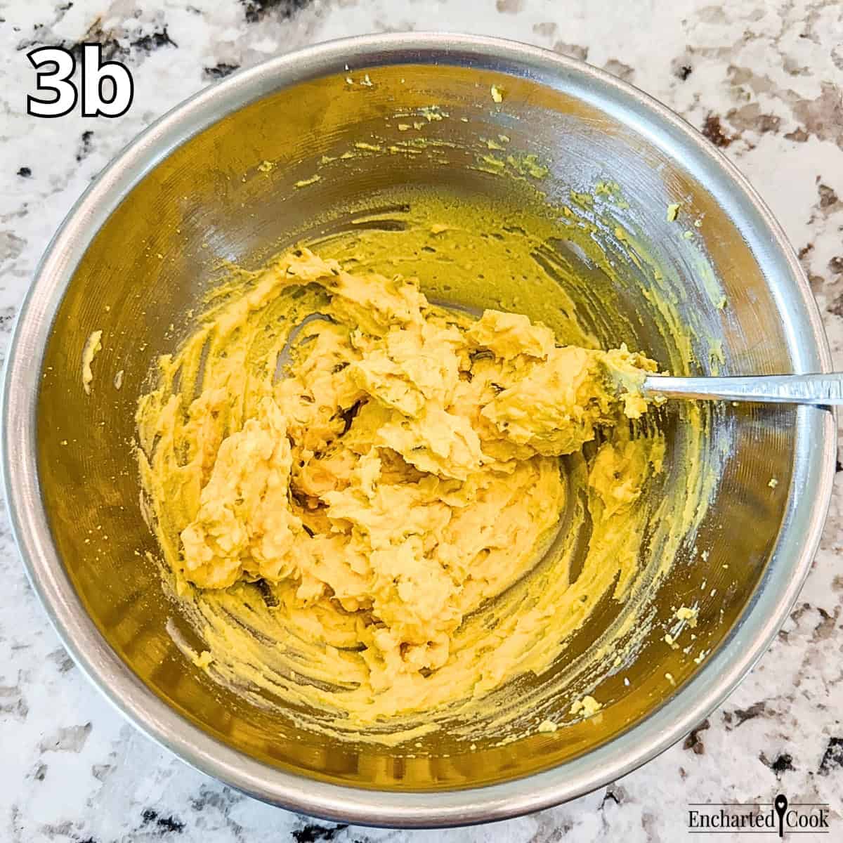 Process Photo 3b - The mashed yolks are mixed with mayonnaise, sweet relish, salt, and dry mustard to make a deviled egg filling.