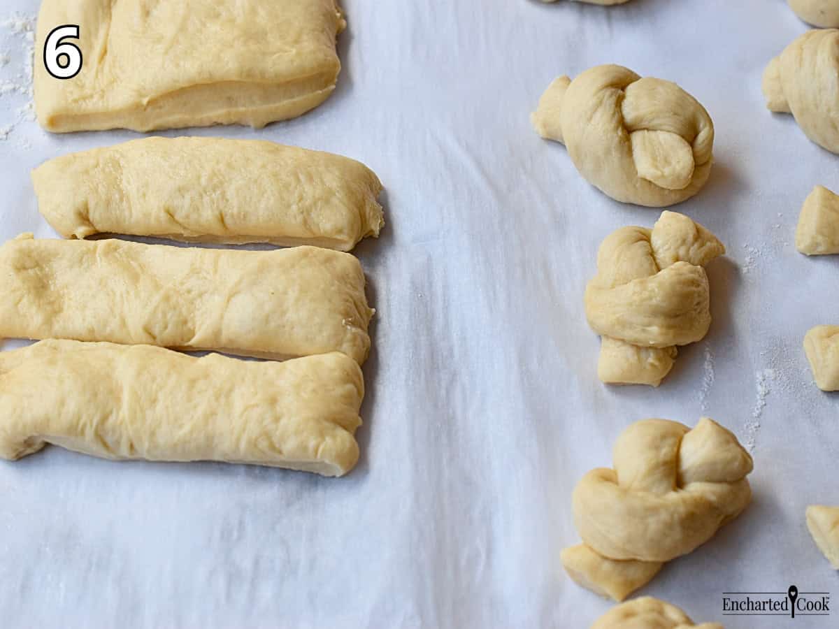 Process Photo 6 - Cutting the dough and tying it into knots.