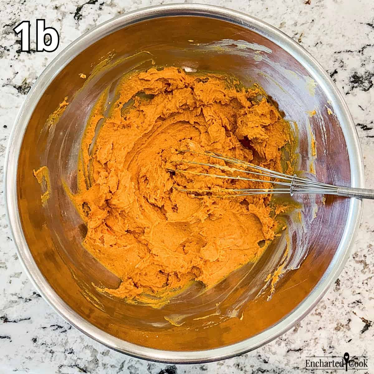 Process Photo 1b - Mixing the Greek yogurt, pumpkin, instant pudding, espresso powder, and pumpkin pie spice.