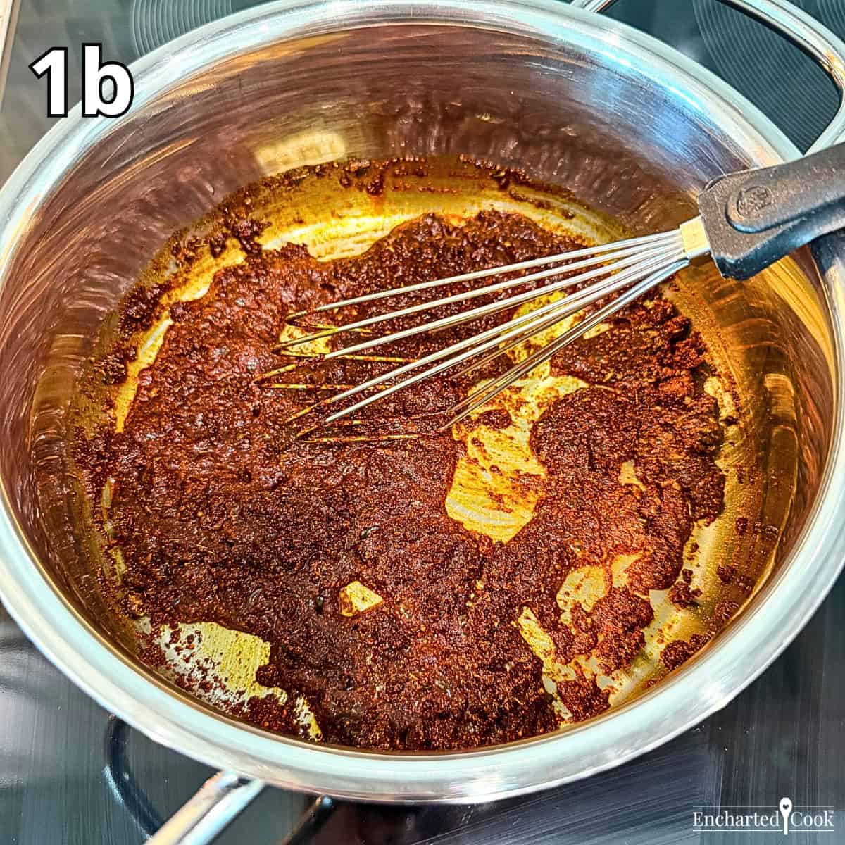 Process Photo 1b - Toasting the spices in cooking oil in a tall pan.