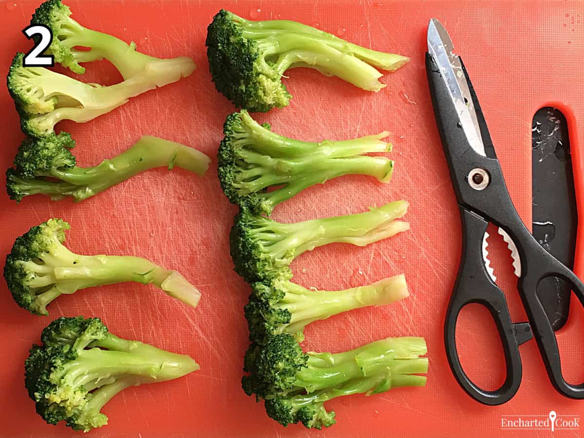 Process Photo 2 - Cutting the broccoli stalks so they cook faster.