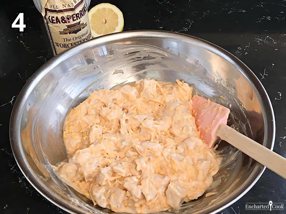 Process Photo - Combining the creamy turkey and cheese mixture.