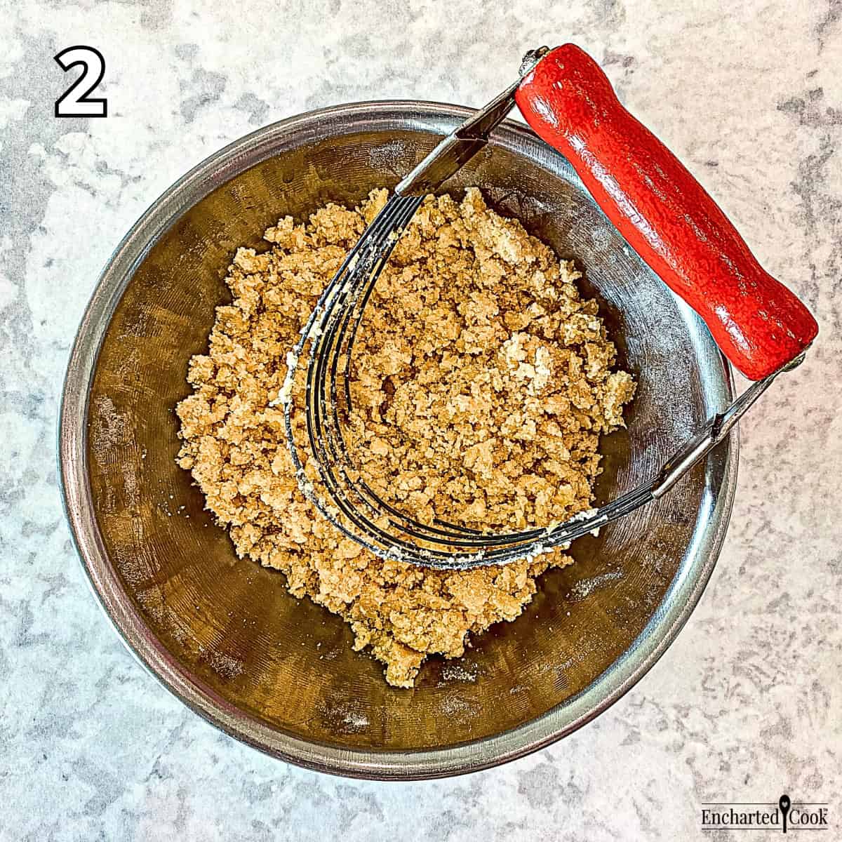 Process Photo 2 - Making the streusel topping in a small bowl with a pastry blender.