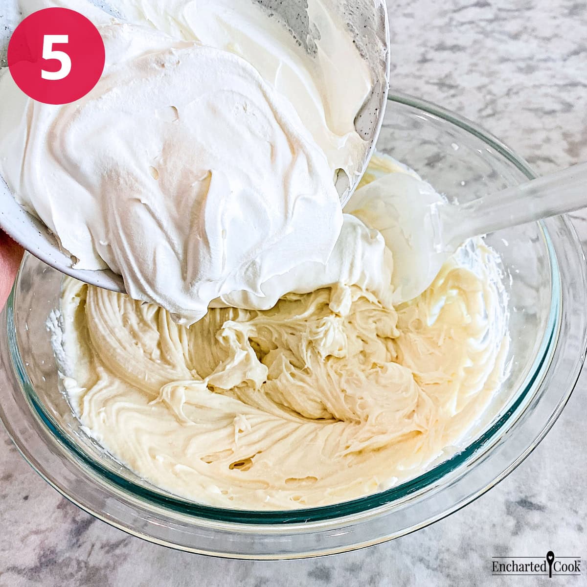 Process Photo 5 - Adding whipped topping to the cream cheese mixture.