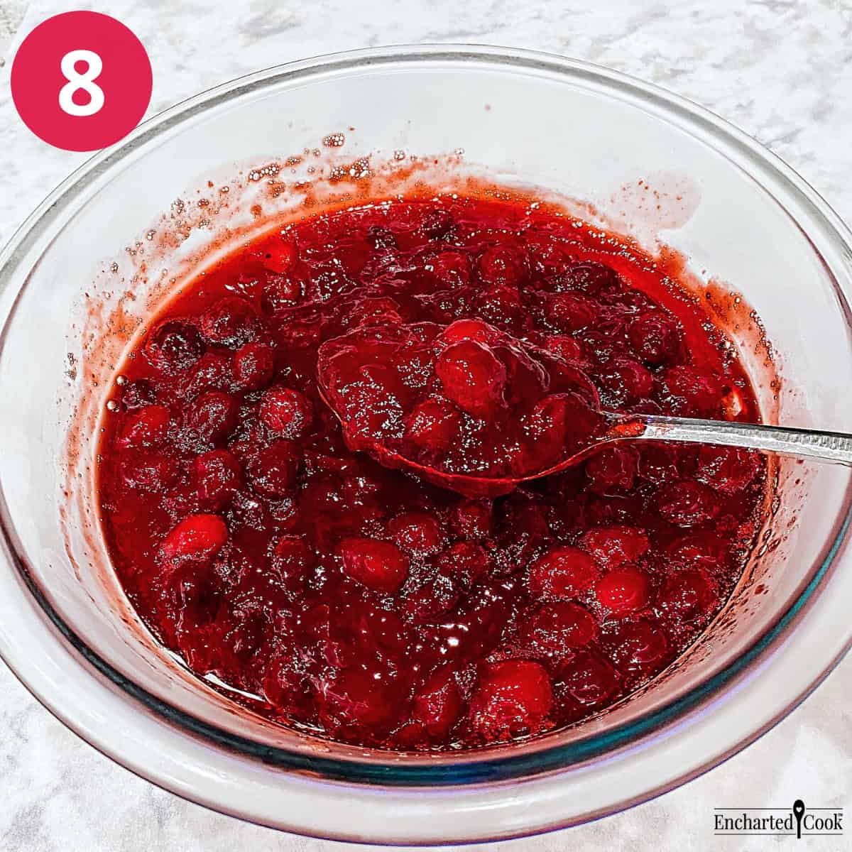 Process Photo 8 - The cranberry Jello mixture has been chilled and is thickened.