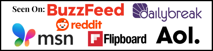 Color logos of sites that have featured Encharted Cook in their content: Buzzfeed, dailybreak, reddit, msn, flipboard, and Aol.