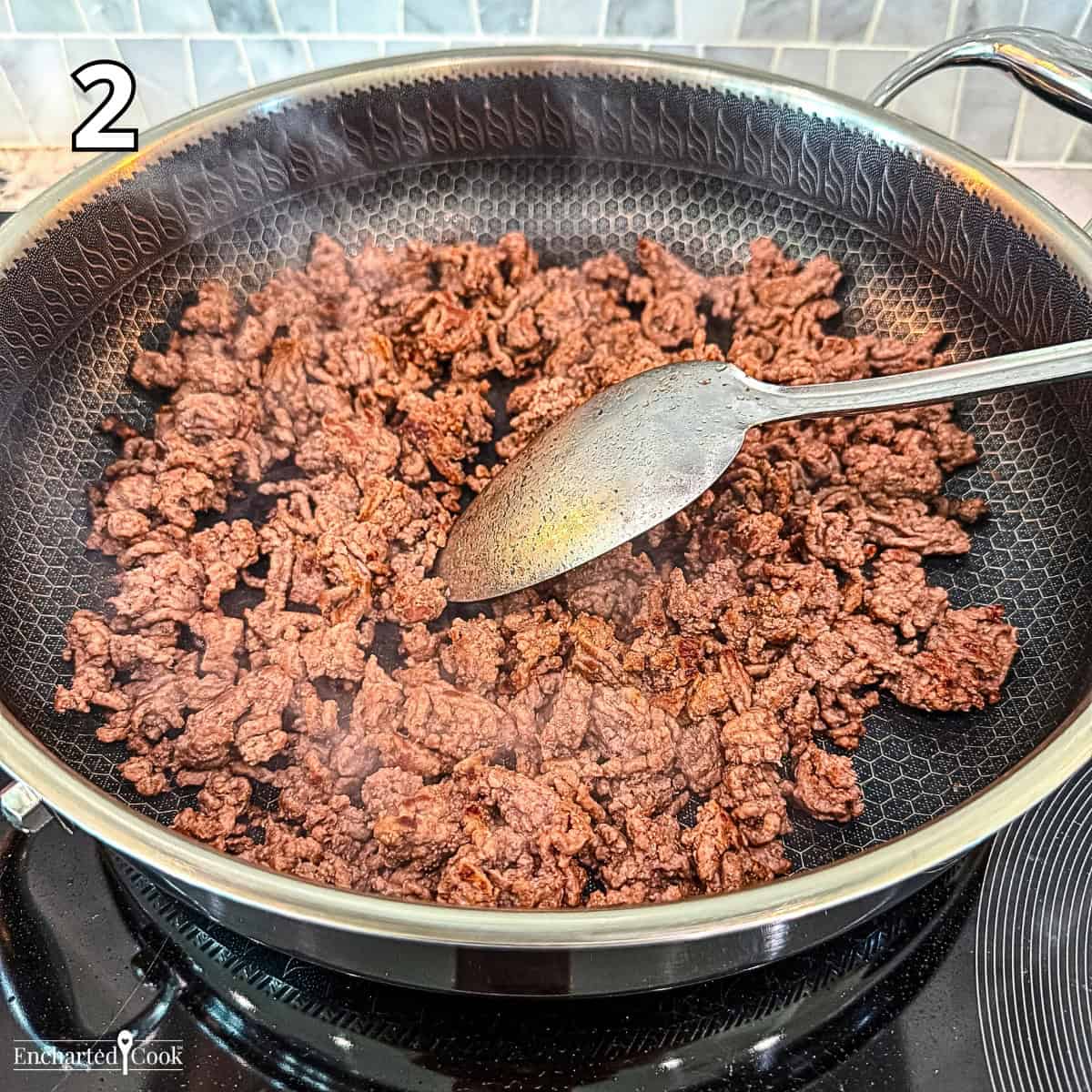 Process Photo 2 - Browning the ground beef in a large pan.