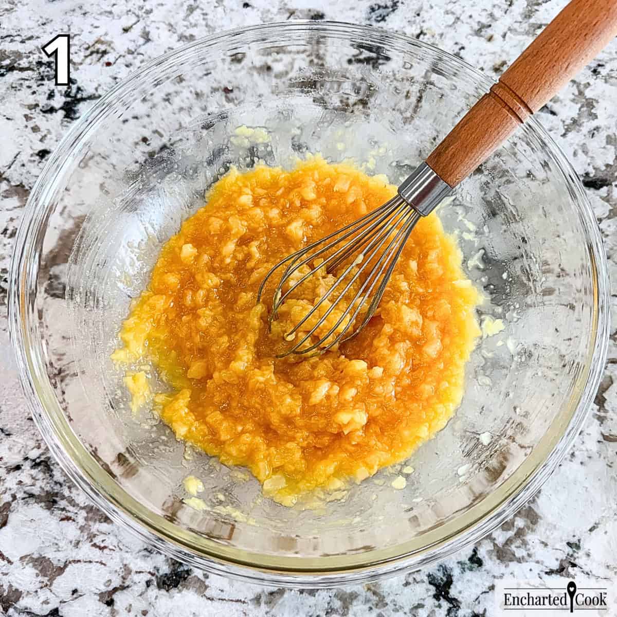 Process Photo 1 - Whisking crushed pineapple and instant vanilla pudding in a large bowl.