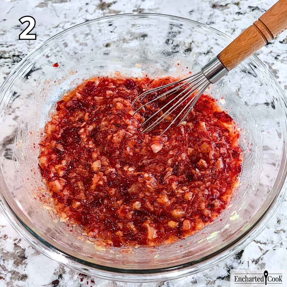 Process Photo 2 - Whisking whole berry cranberry sauce into the pineapple mixture.