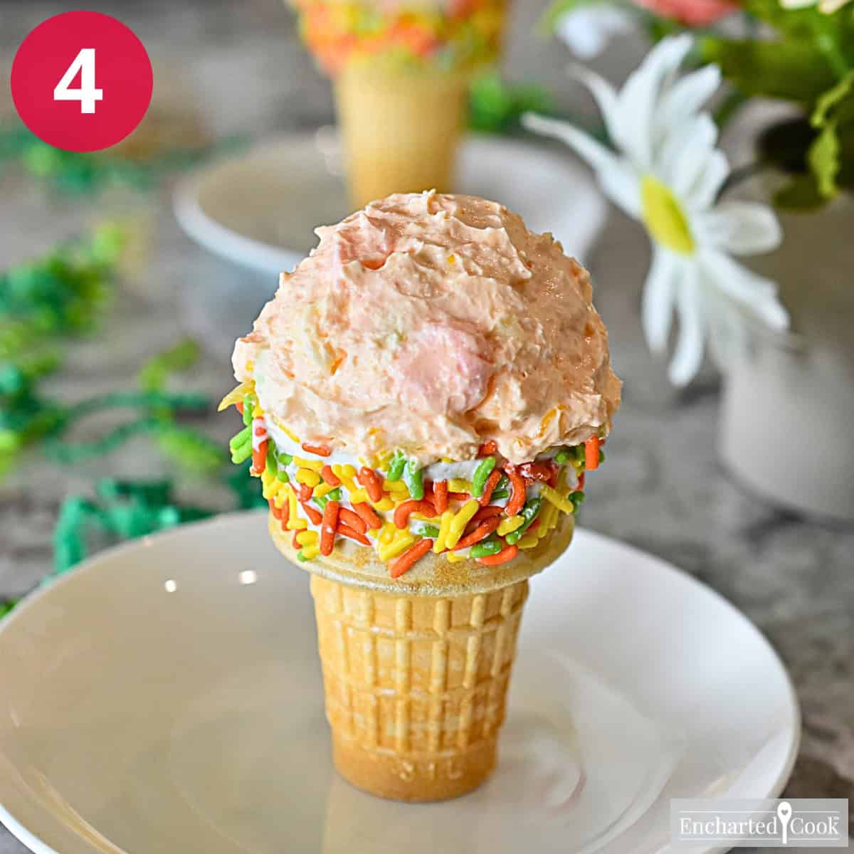 Process Photo 4 - Fill each cone with mandarin orange fluff.