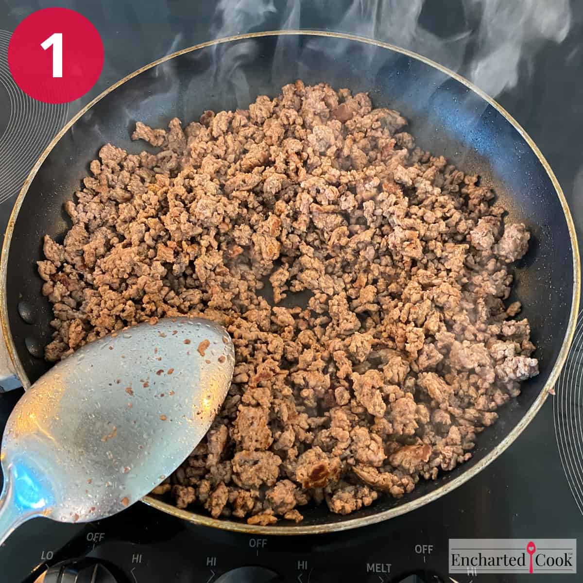 Process Photo 1 - Browning the ground beef in a skillet.