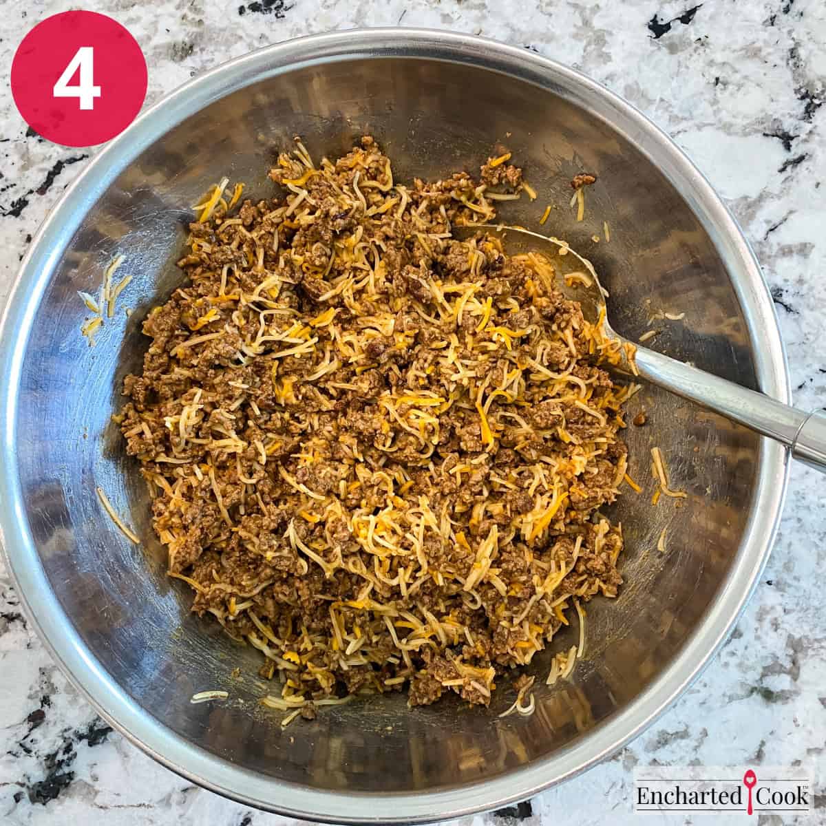 Process Photo 4 - Adding the cheese to the taco seasoned ground beef.