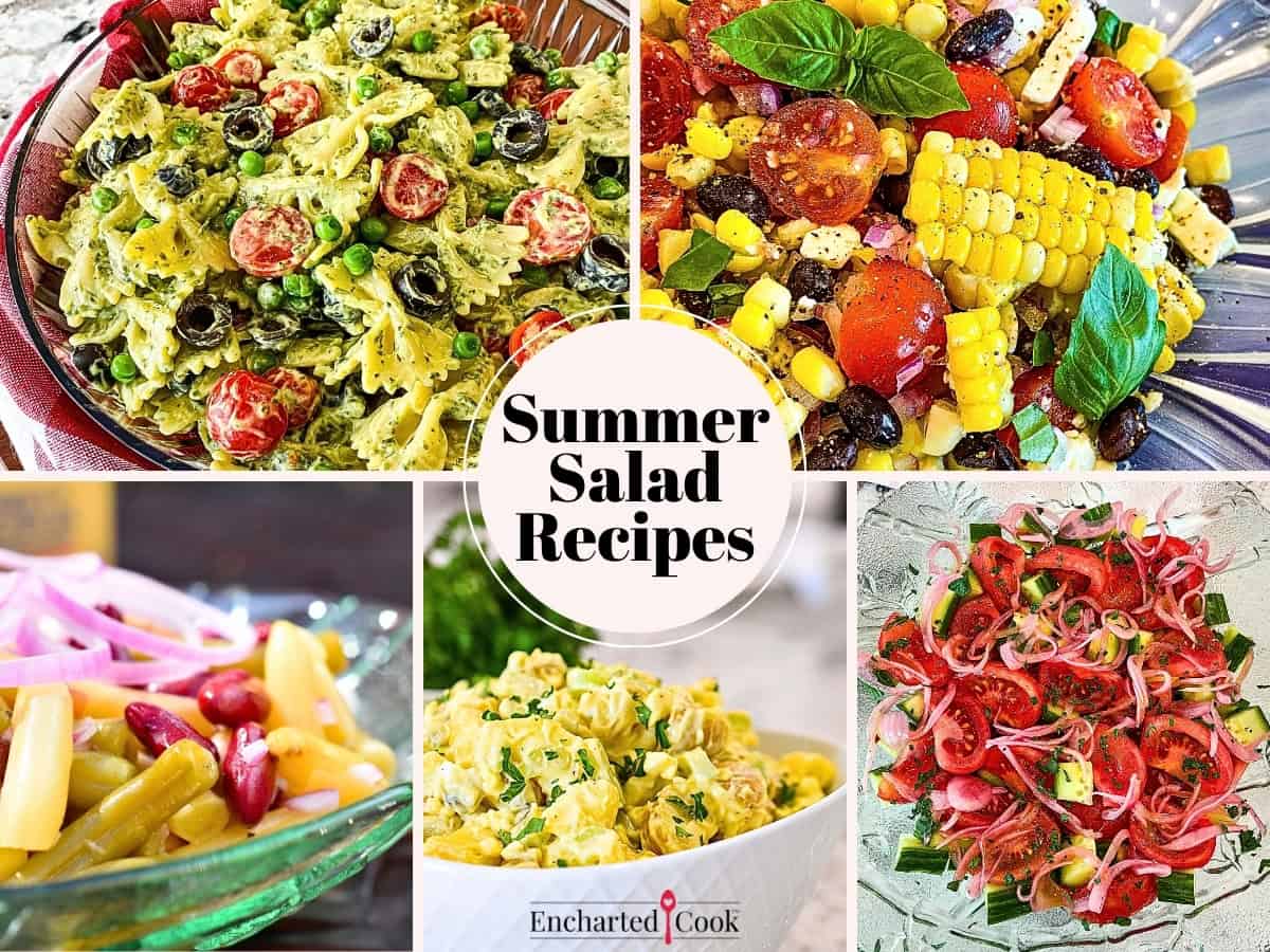 Landscape collage of Summer Salads with text overlay of "Summer Salad Recipes".