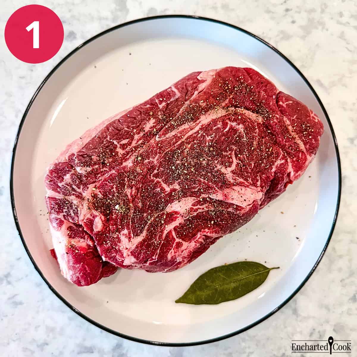 Process Photo 1 - Seasoning the chuck roast with salt and pepper.