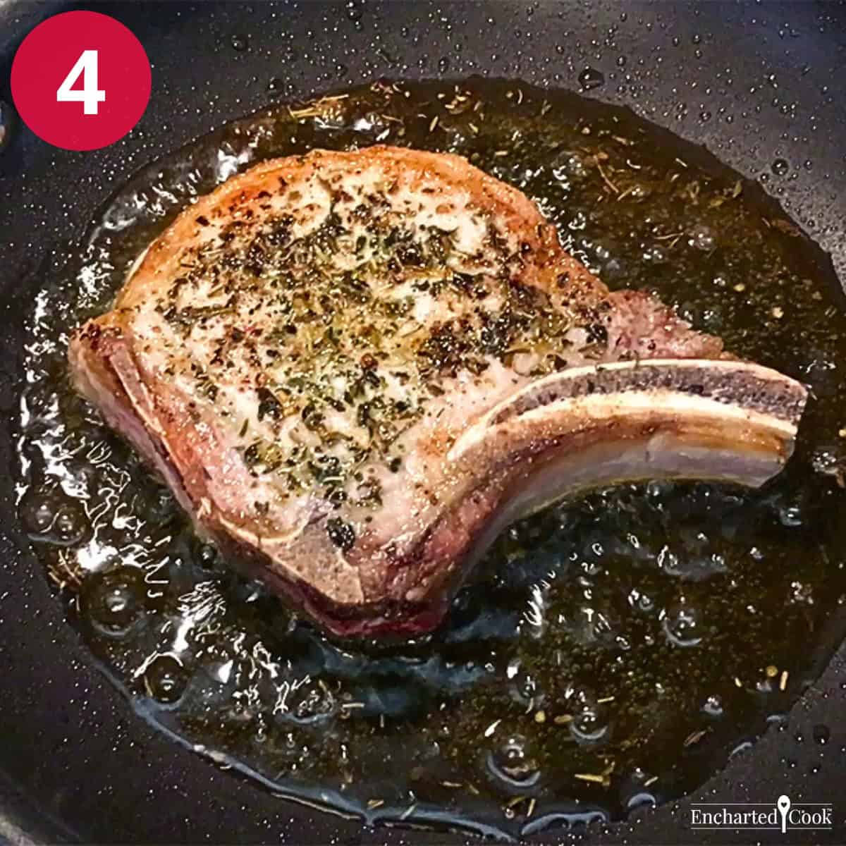 Process Photo 4 - Brown both sides of the pork chops in a skillet with oil.