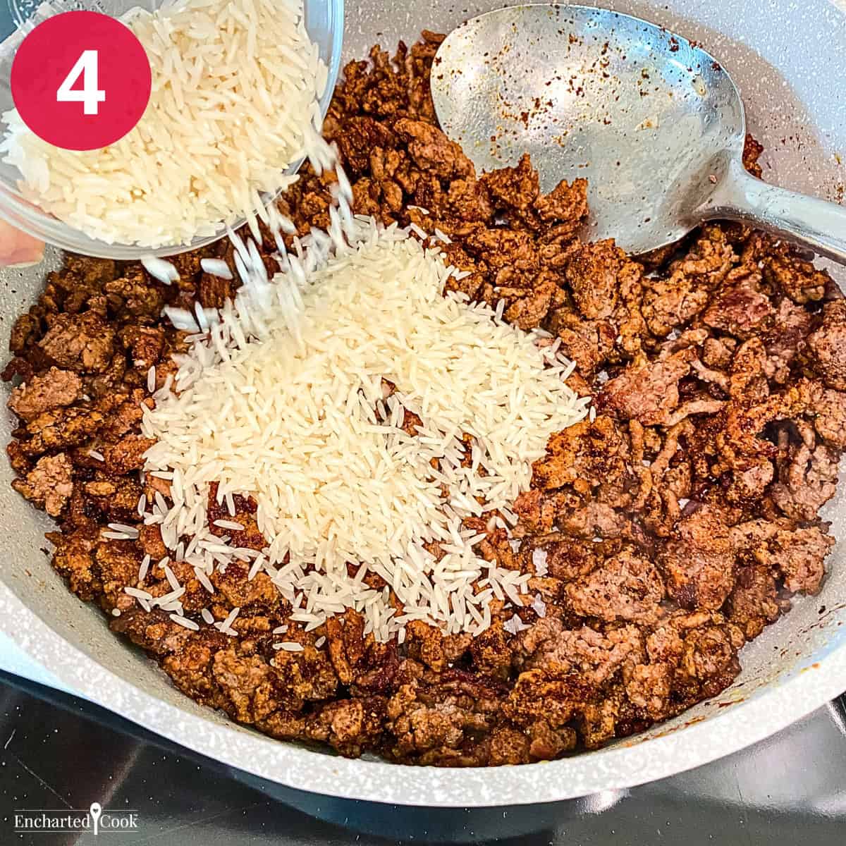 Process Photo 4 - Toast the spices and add the rice.